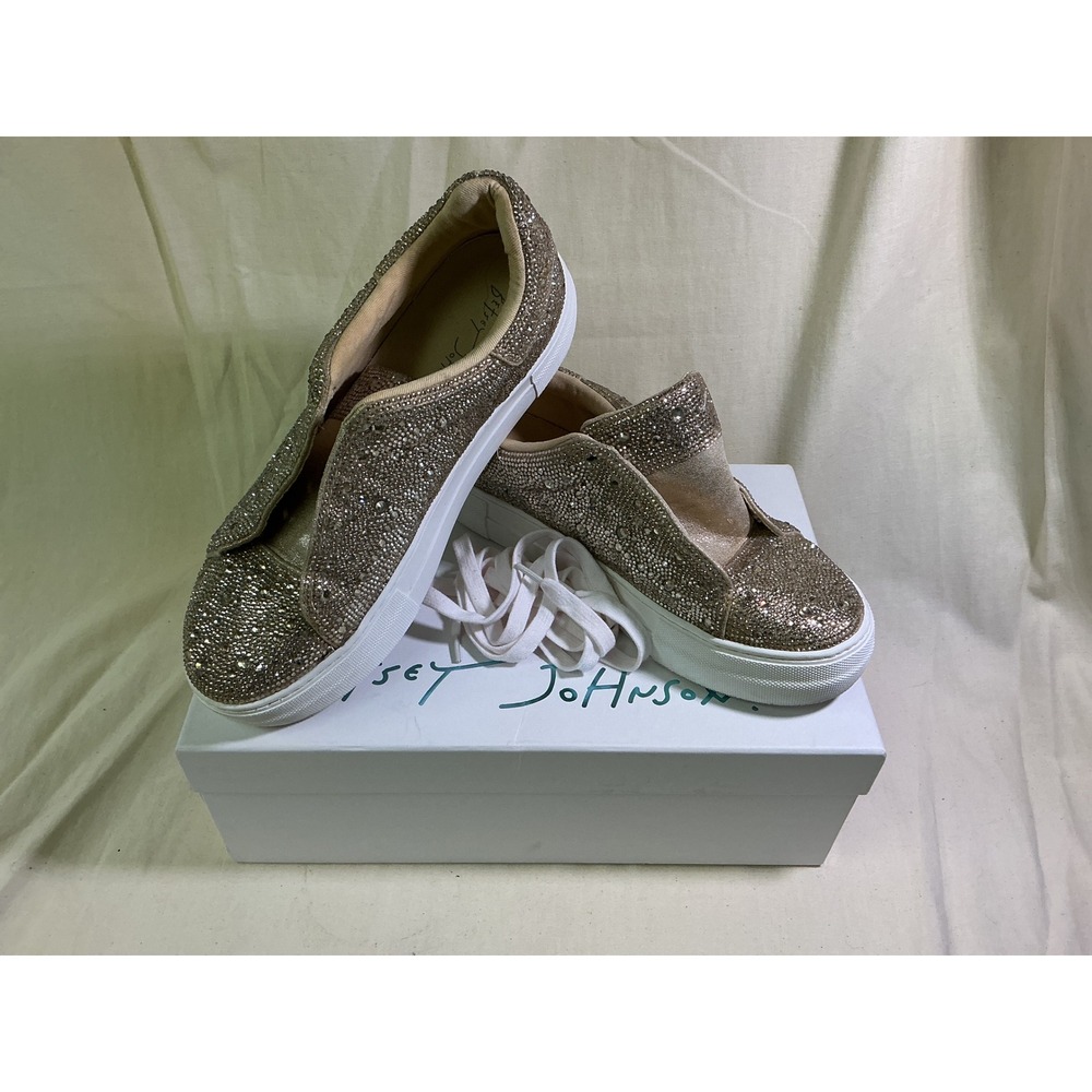 Betsey Johnson SB-SIDNY Rhinestone Platform Sneakers Champagne Gold Womens 7.5M